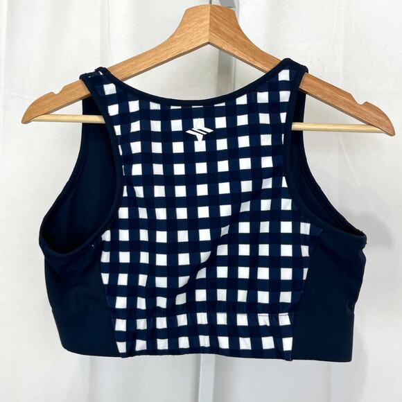 TUCKERNUCK Trellis Sports Bra Gingham Check Navy Blue White Size M - Picture 2 of 8